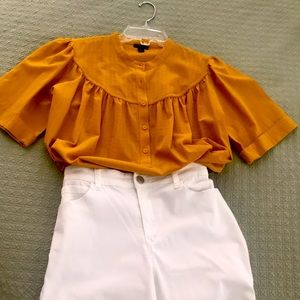 Ann Taylor cotton Yoke Neck Button Blouse